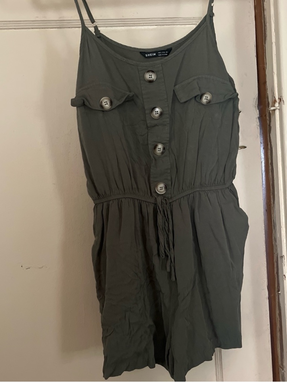 SHEIN Olive Green Casual Romper with Buttons